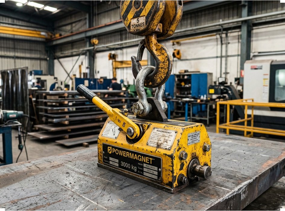 High-Tonnage Neodymium Magnetic Lifter in Industrial Workshop