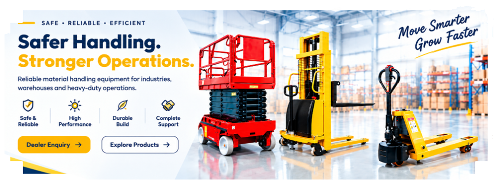 SRE Material Handling - Safer Handling. Stronger Operations. Reliable material handling equipment for industries, warehouses and heavy-duty operations. Move Smarter Grow Faster